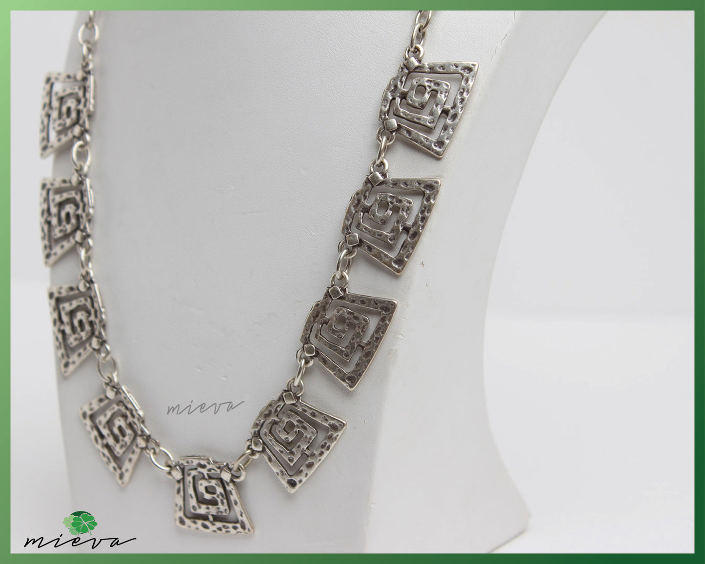 Abstract Geometric Maze Silver Link Necklace