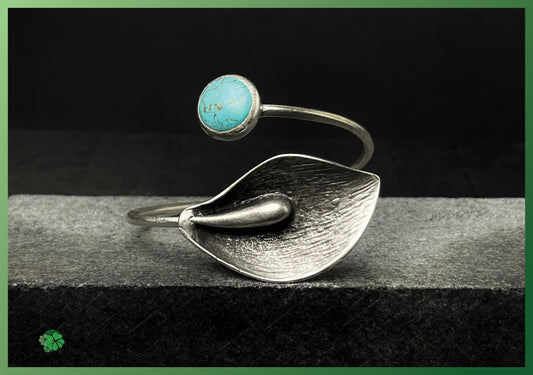 Turquoise Touch - Nature-Inspired Cuff Bracelet - Antique Silver