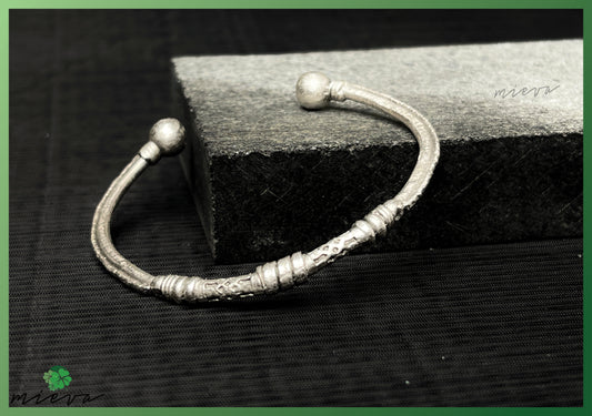 Rustic Elegance - Textured Open Cuff Bracelet - Antique Silver