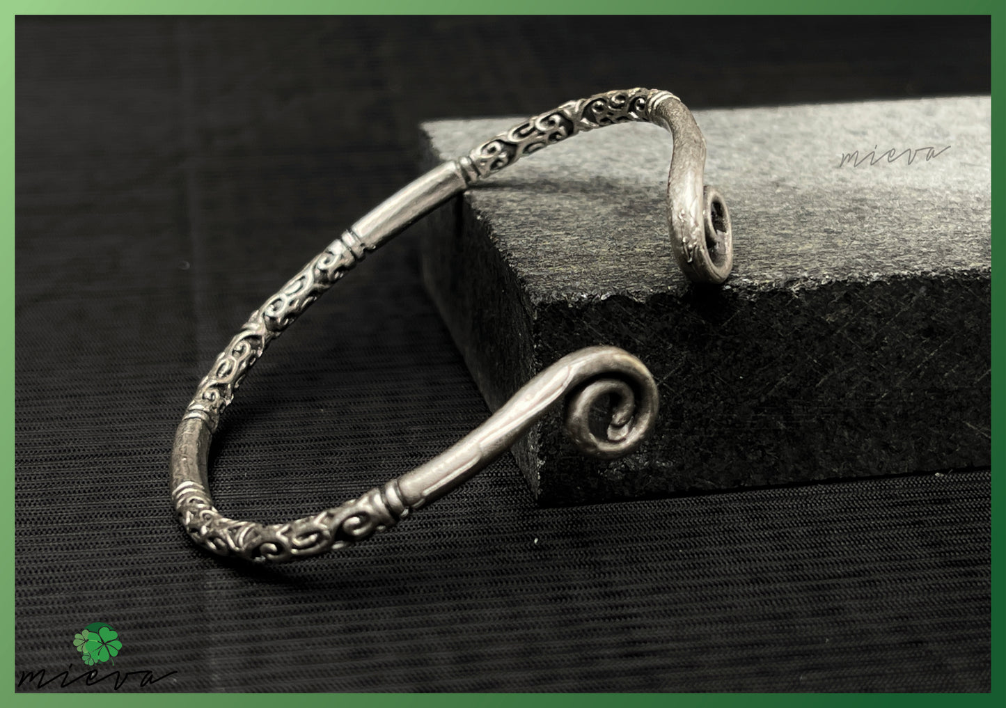 Spiral Whisper - Open Cuff Bracelet - Polished Pewter