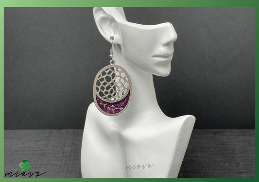 Nature's Contour Collection - Abstract Silver Oval Earrings - Royal Amethyst