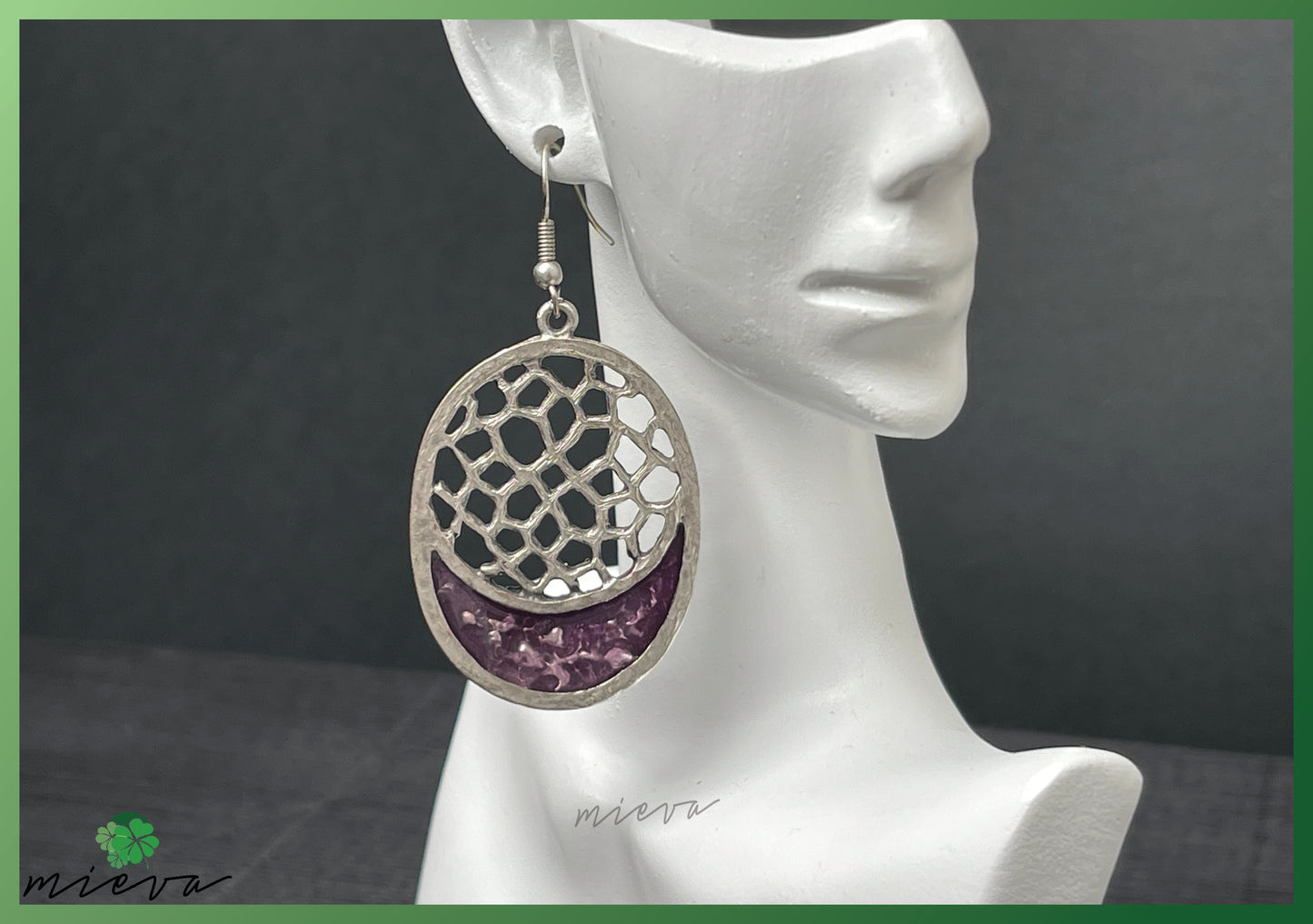 Nature's Contour Collection - Abstract Silver Oval Earrings - Royal Amethyst