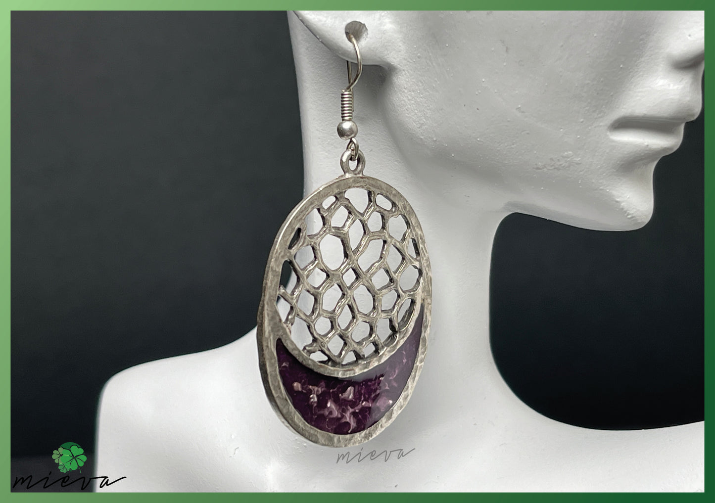 Nature's Contour Collection - Abstract Silver Oval Earrings - Royal Amethyst