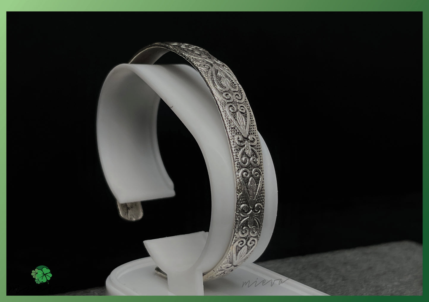 Renaissance Reverie Collection - Ornate Filigree Bangle - Patina Silver