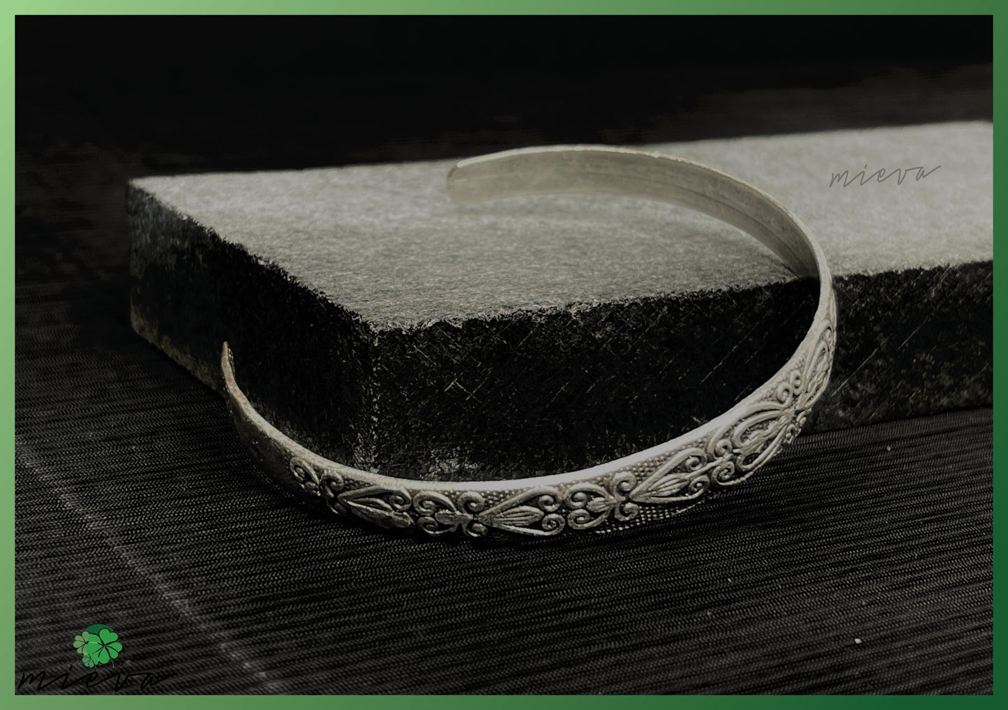 Renaissance Reverie Collection - Ornate Filigree Bangle - Patina Silver