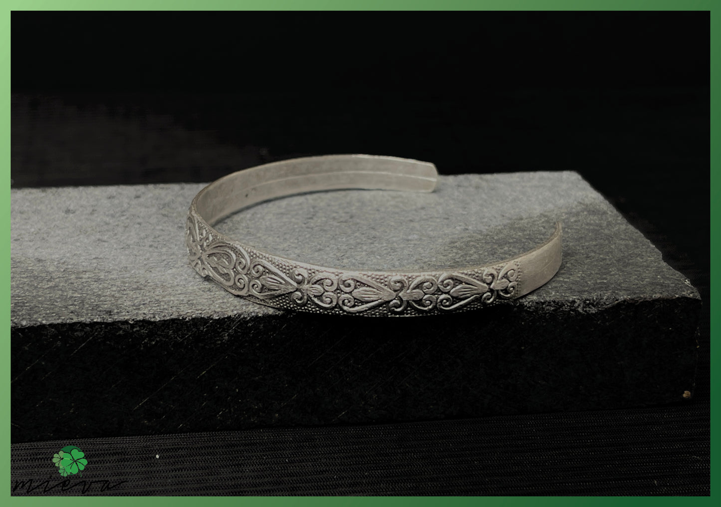 Renaissance Reverie Collection - Ornate Filigree Bangle - Patina Silver