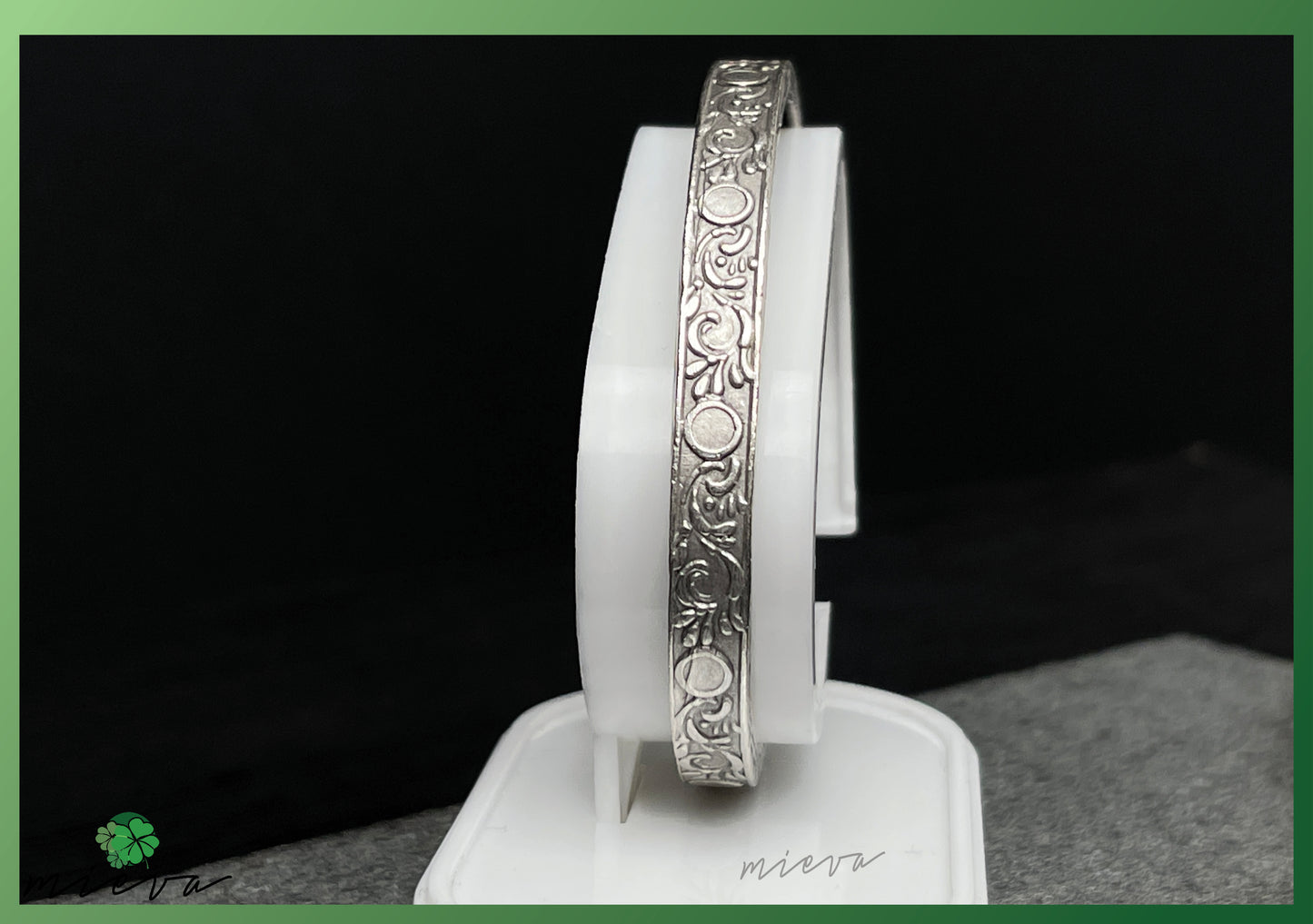 Renaissance Reverie Collection - Embossed Elegance Bangle - Silver Shadow