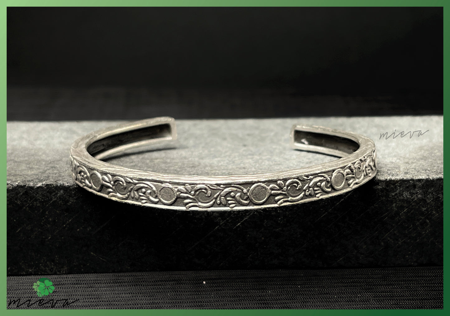 Renaissance Reverie Collection - Embossed Elegance Bangle - Silver Shadow