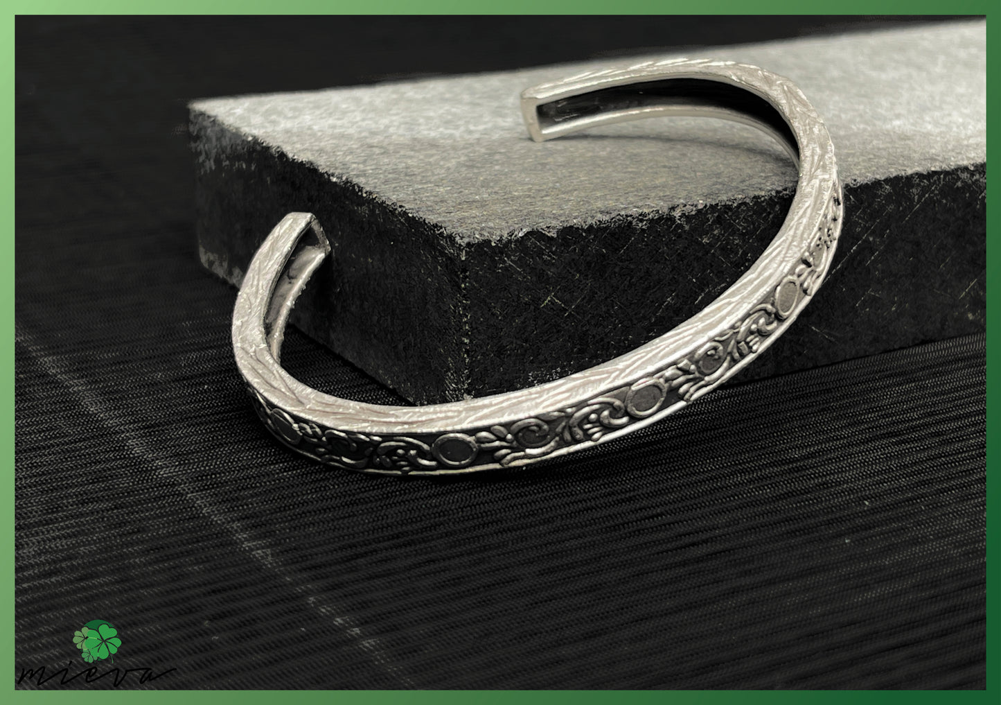 Renaissance Reverie Collection - Embossed Elegance Bangle - Silver Shadow