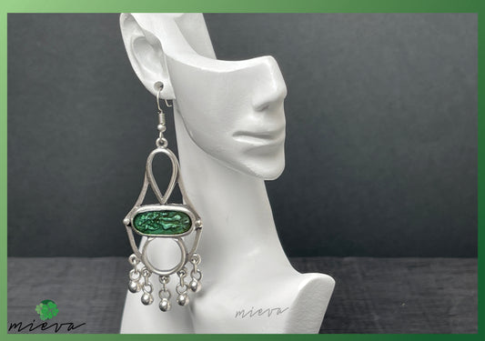 Artisan Geometry Collection - Sculptural Silver Earrings - Emerald Echo