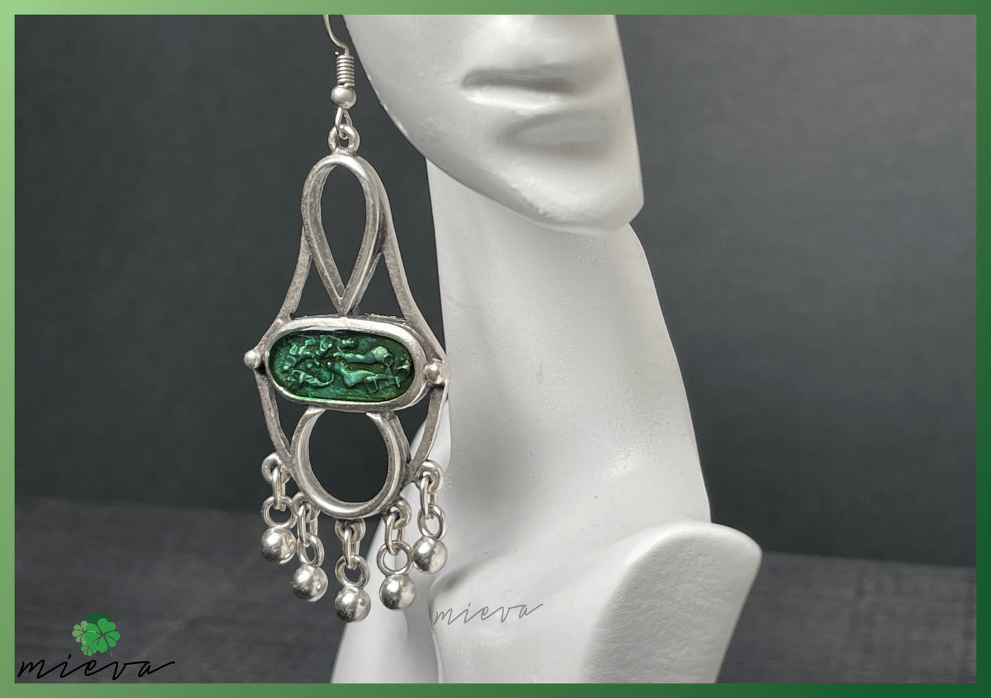 Artisan Geometry Collection - Sculptural Silver Earrings - Emerald Echo