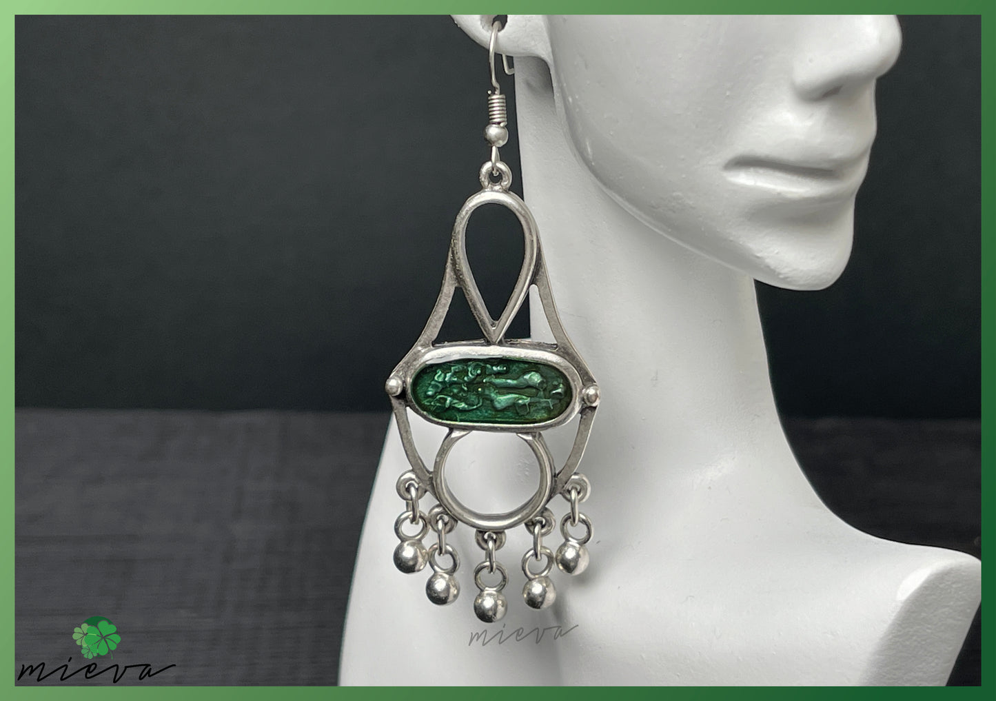 Artisan Geometry Collection - Sculptural Silver Earrings - Emerald Echo