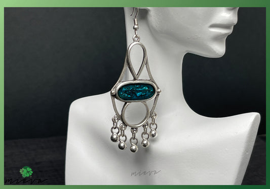 Artisan Geometry Collection - Sculptural Silver Earrings - Teal Essence