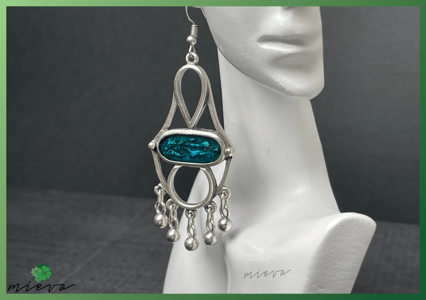 Artisan Geometry Collection - Sculptural Silver Earrings - Teal Essence