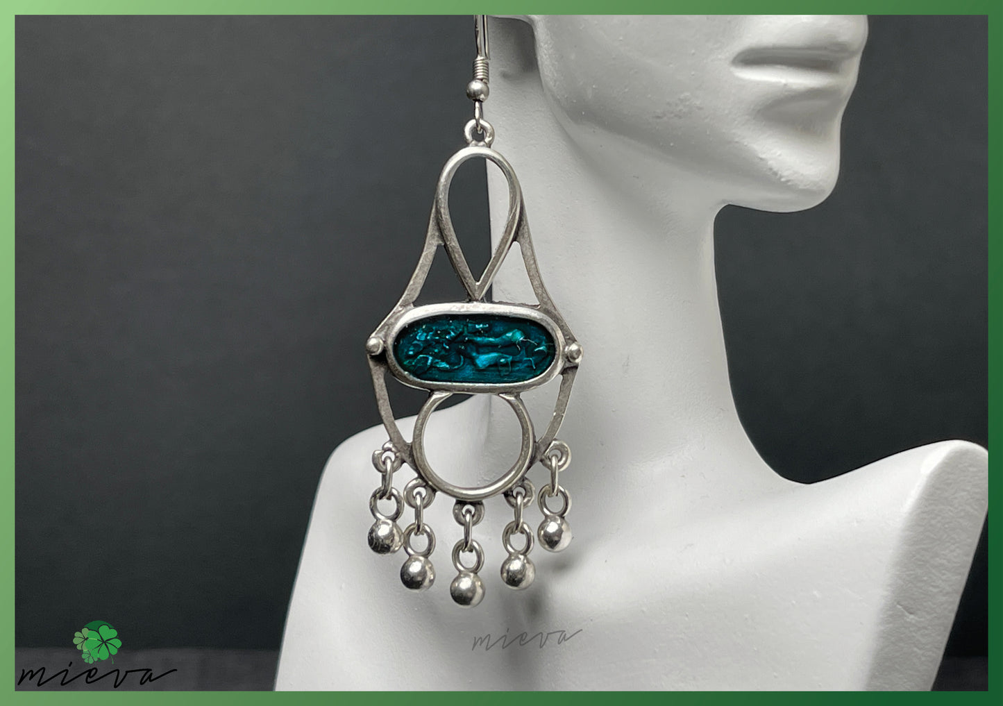 Artisan Geometry Collection - Sculptural Silver Earrings - Teal Essence