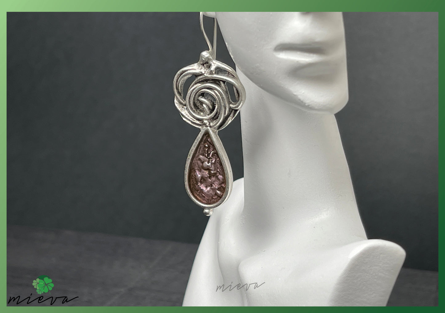 Whirlwind Elegance Collection - Spiraled Silver Drop Earrings - Auburn Vortex