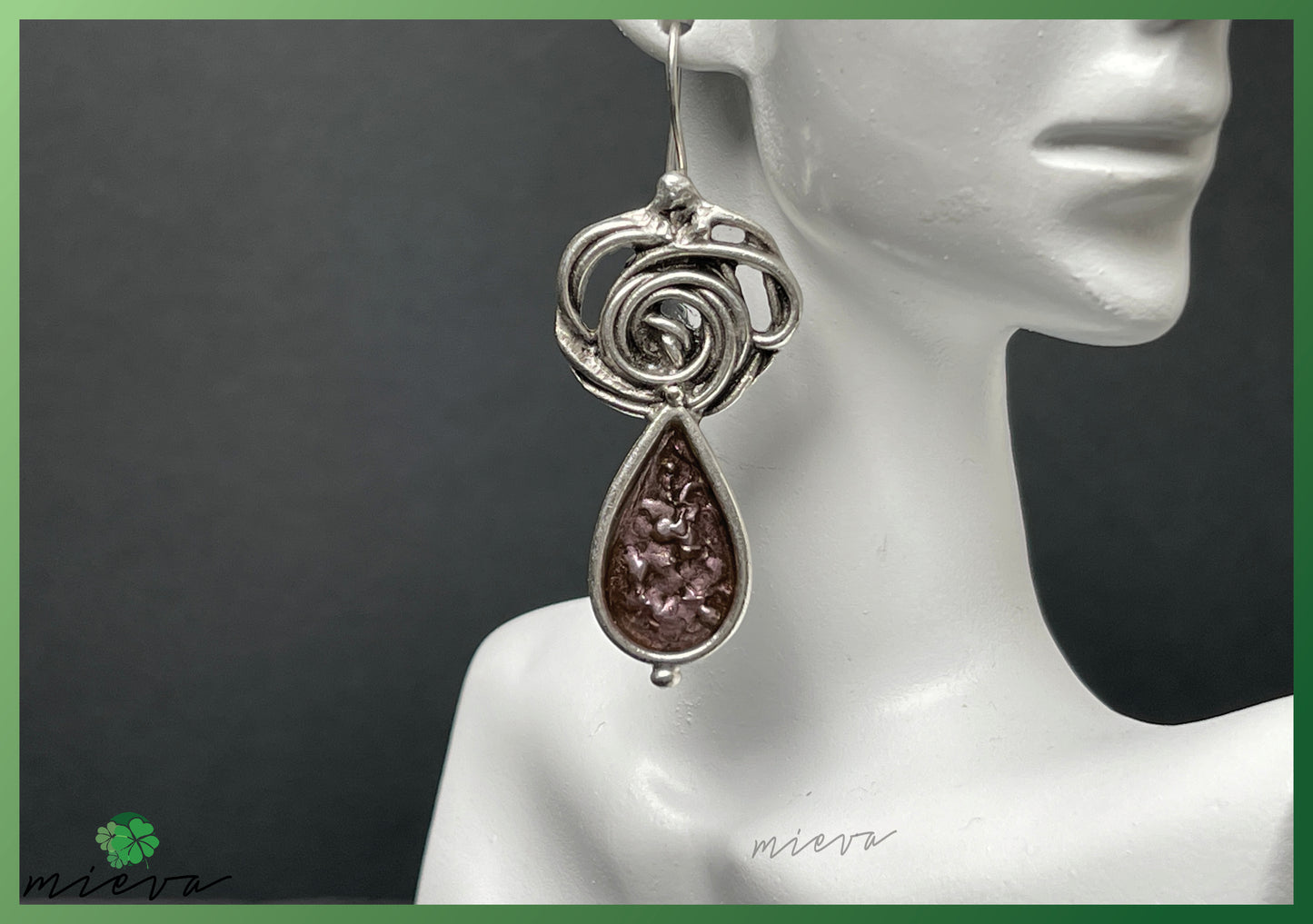 Whirlwind Elegance Collection - Spiraled Silver Drop Earrings - Auburn Vortex