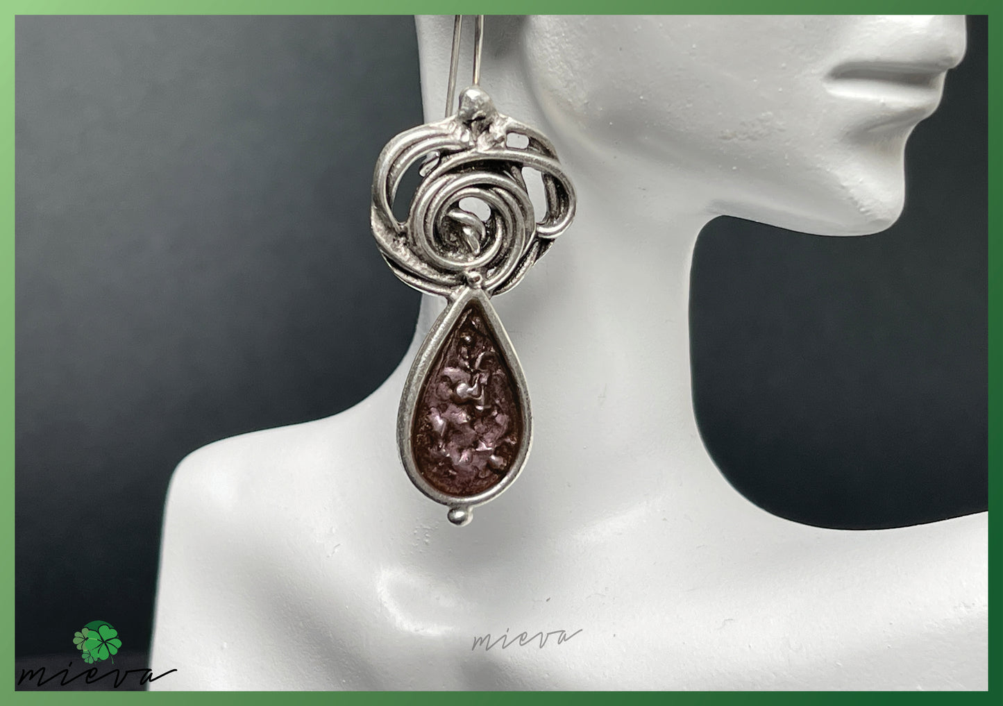 Whirlwind Elegance Collection - Spiraled Silver Drop Earrings - Auburn Vortex