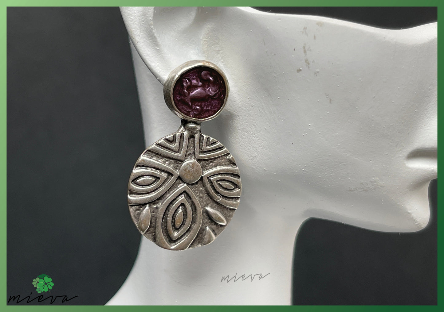 Vintage Mandala Charm Drop Earrings - Burgundy Bliss