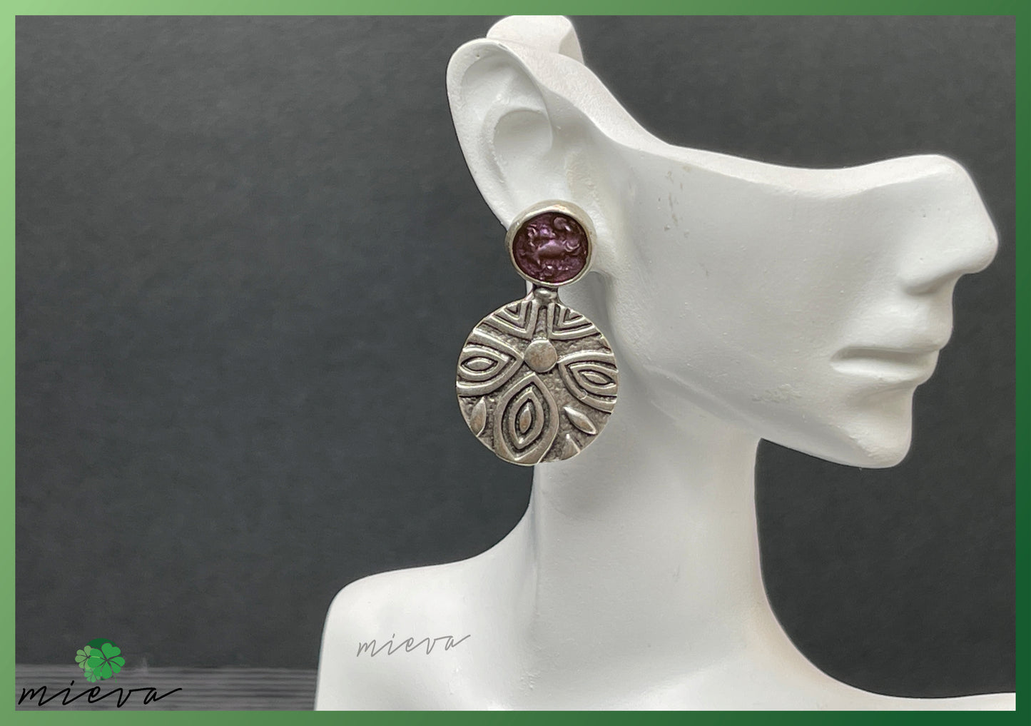 Vintage Mandala Charm Drop Earrings - Burgundy Bliss