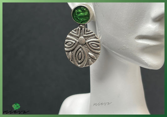 Vintage Mandala Charm Drop Earrings - Emerald Envy