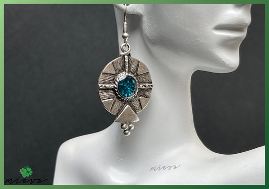 Sunburst Gemstone Drop Earrings - Aquamarine Dream