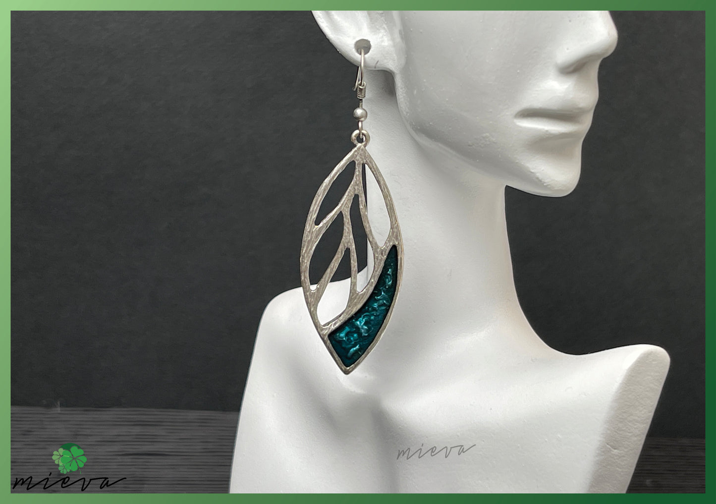 Sleek Silhouette Leaf Drop Earrings - Teal Treasure