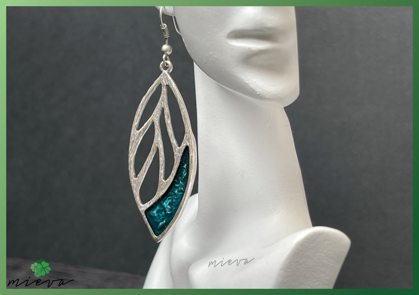 Sleek Silhouette Leaf Drop Earrings - Teal Treasure