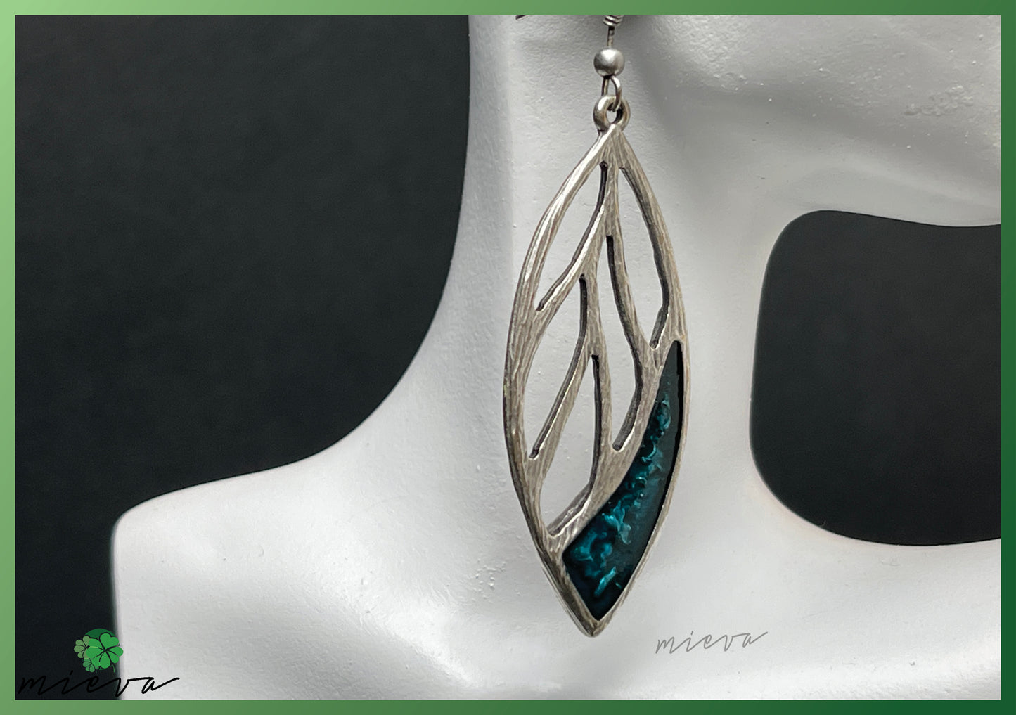 Sleek Silhouette Leaf Drop Earrings - Teal Treasure