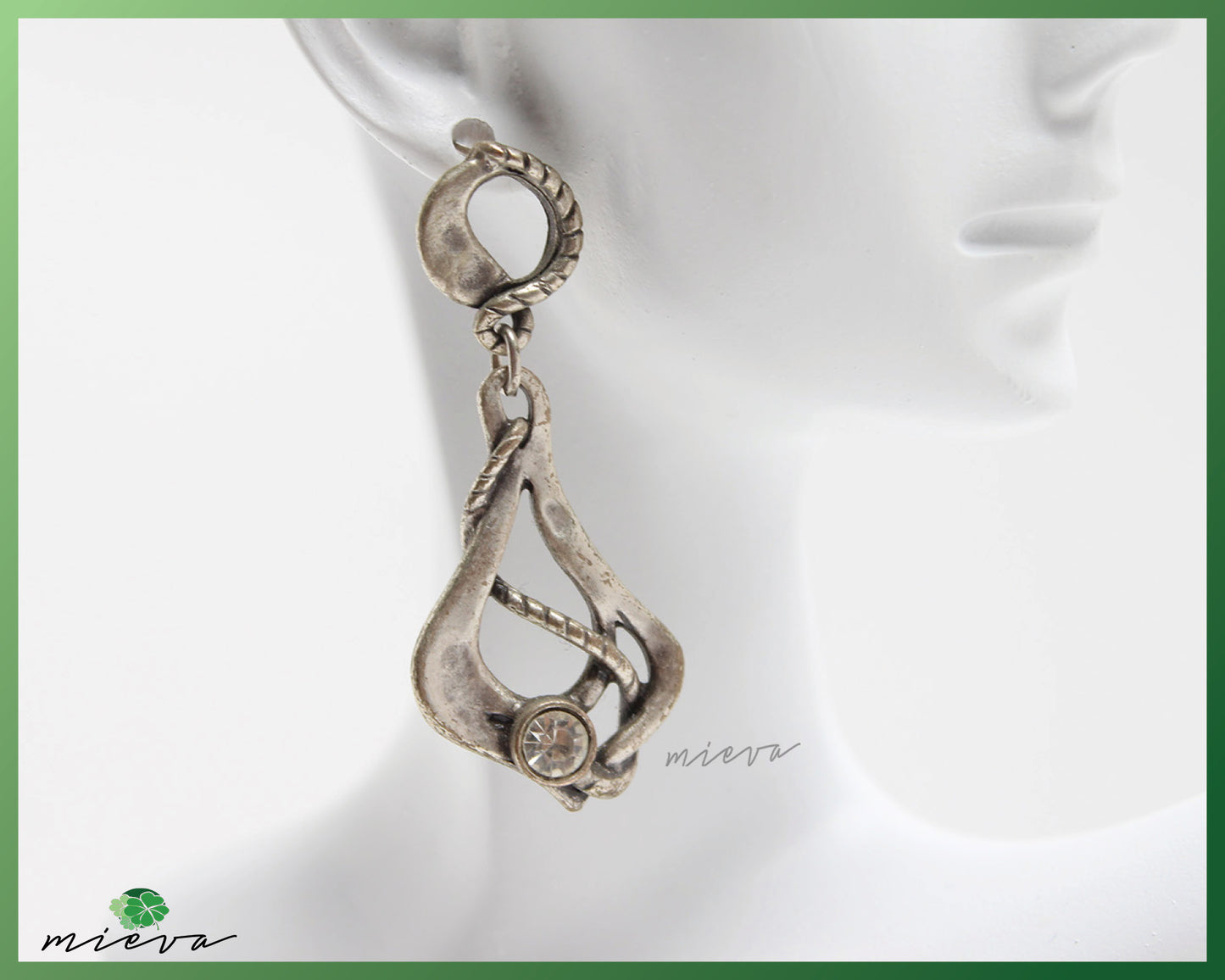 Vintage-Inspired Silver Teardrop Earring with Twisted Accents and Center Gemstone