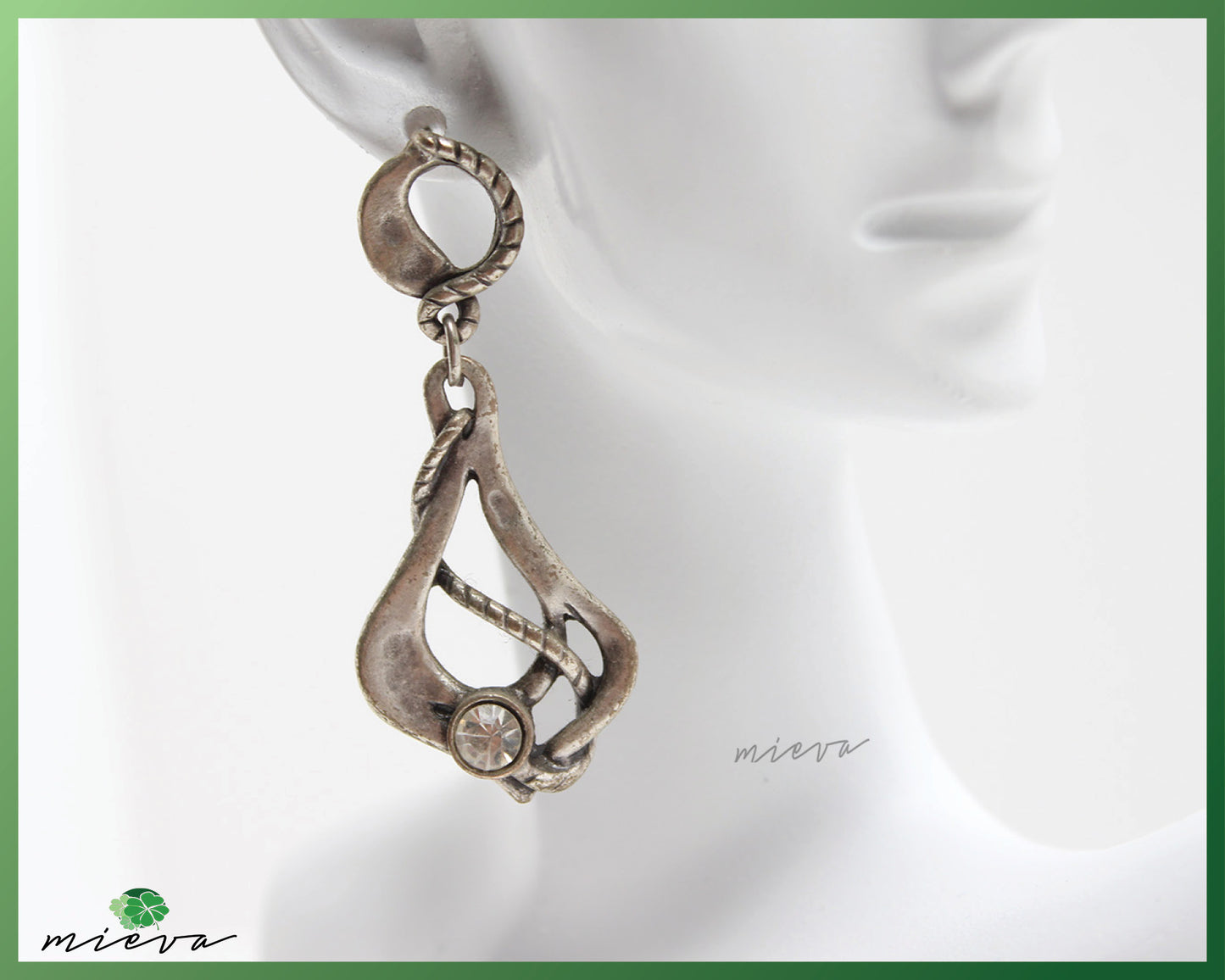 Vintage-Inspired Silver Teardrop Earring with Twisted Accents and Center Gemstone