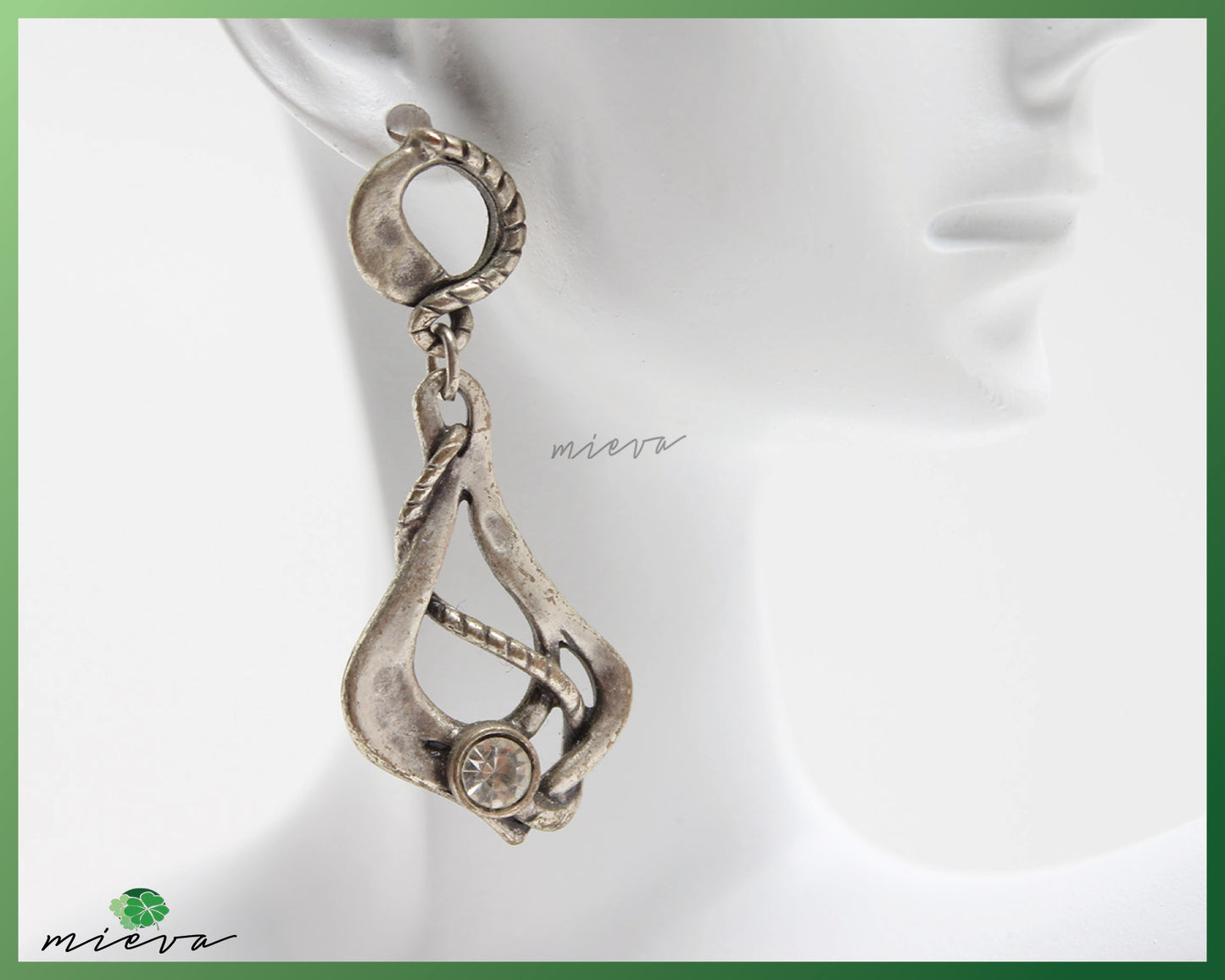 Vintage-Inspired Silver Teardrop Earring with Twisted Accents and Center Gemstone