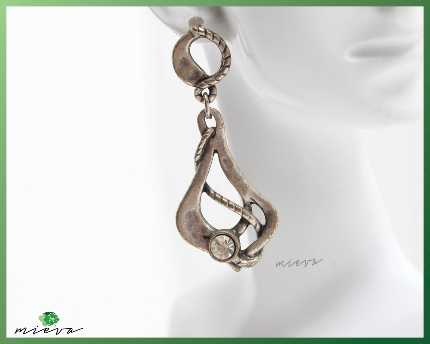 Vintage-Inspired Silver Teardrop Earring with Twisted Accents and Center Gemstone