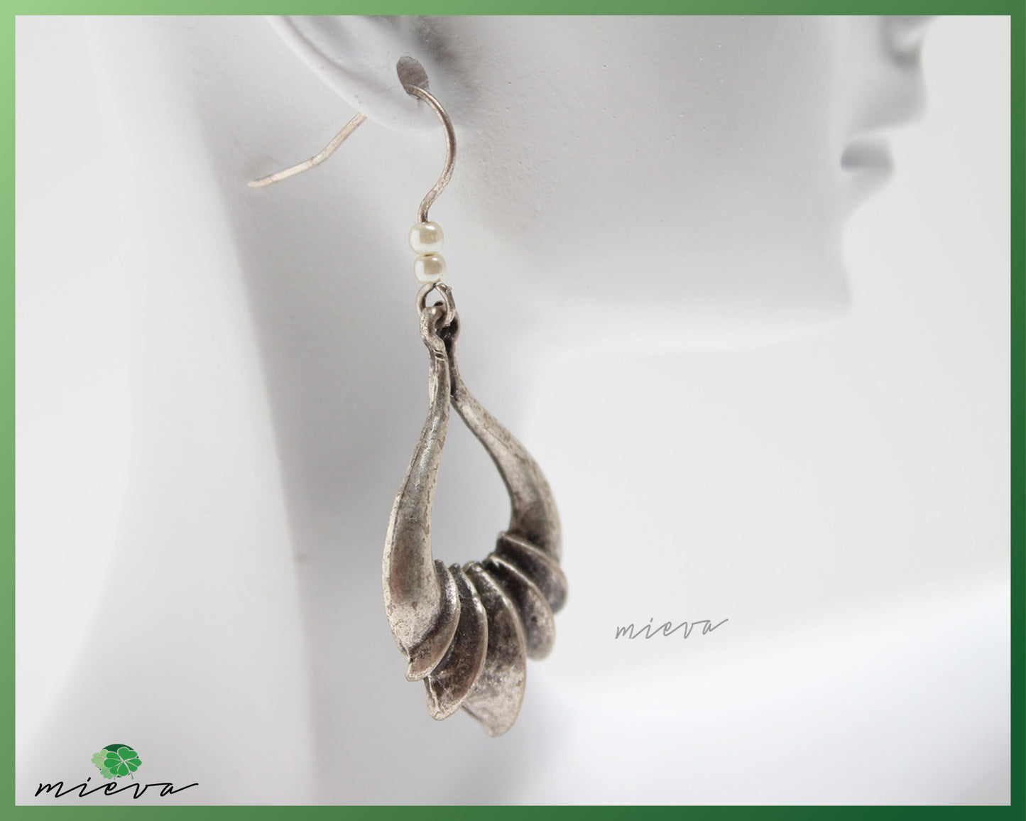 Bohemian Chic Silver Leaf Earrings with Pearl Accents