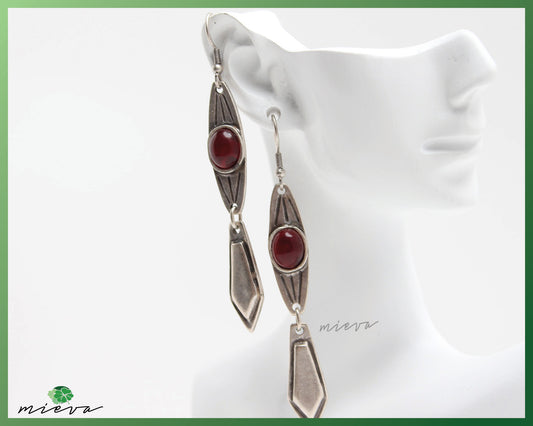 Art Deco Elegance Silver Earrings with Red Garnet Accent