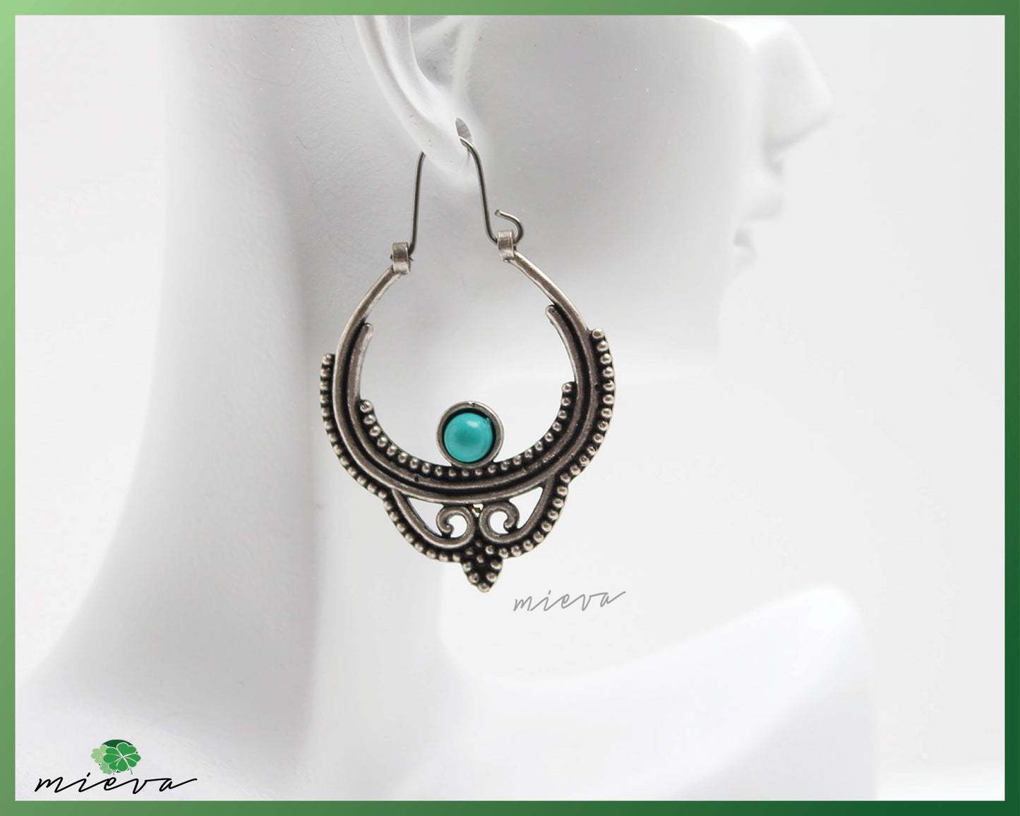 Antique Filigree Crescent Earrings with Turquoise Accent