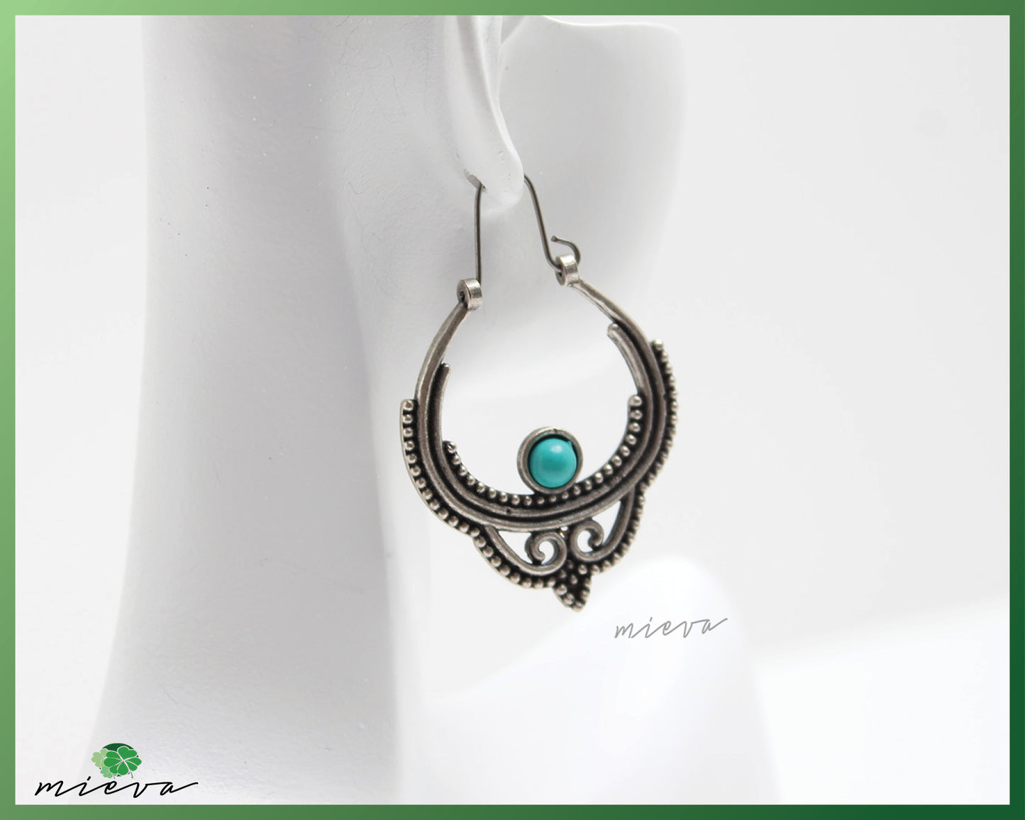 Antique Filigree Crescent Earrings with Turquoise Accent