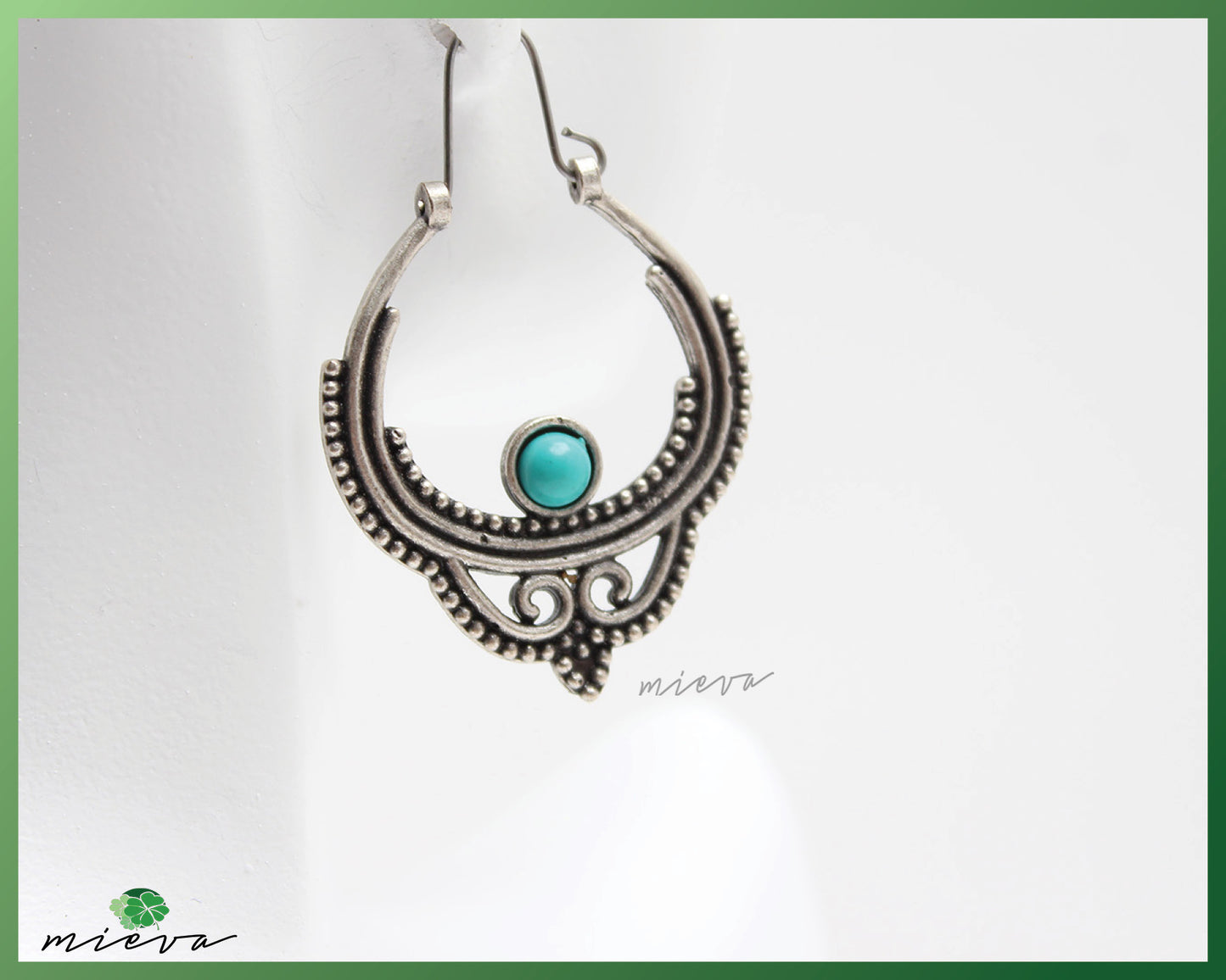 Antique Filigree Crescent Earrings with Turquoise Accent