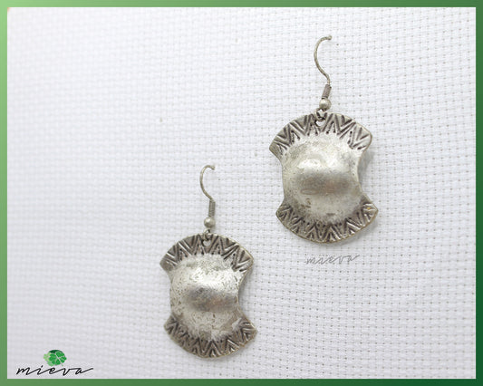 Contemporary Shield-Design Silver Earrings