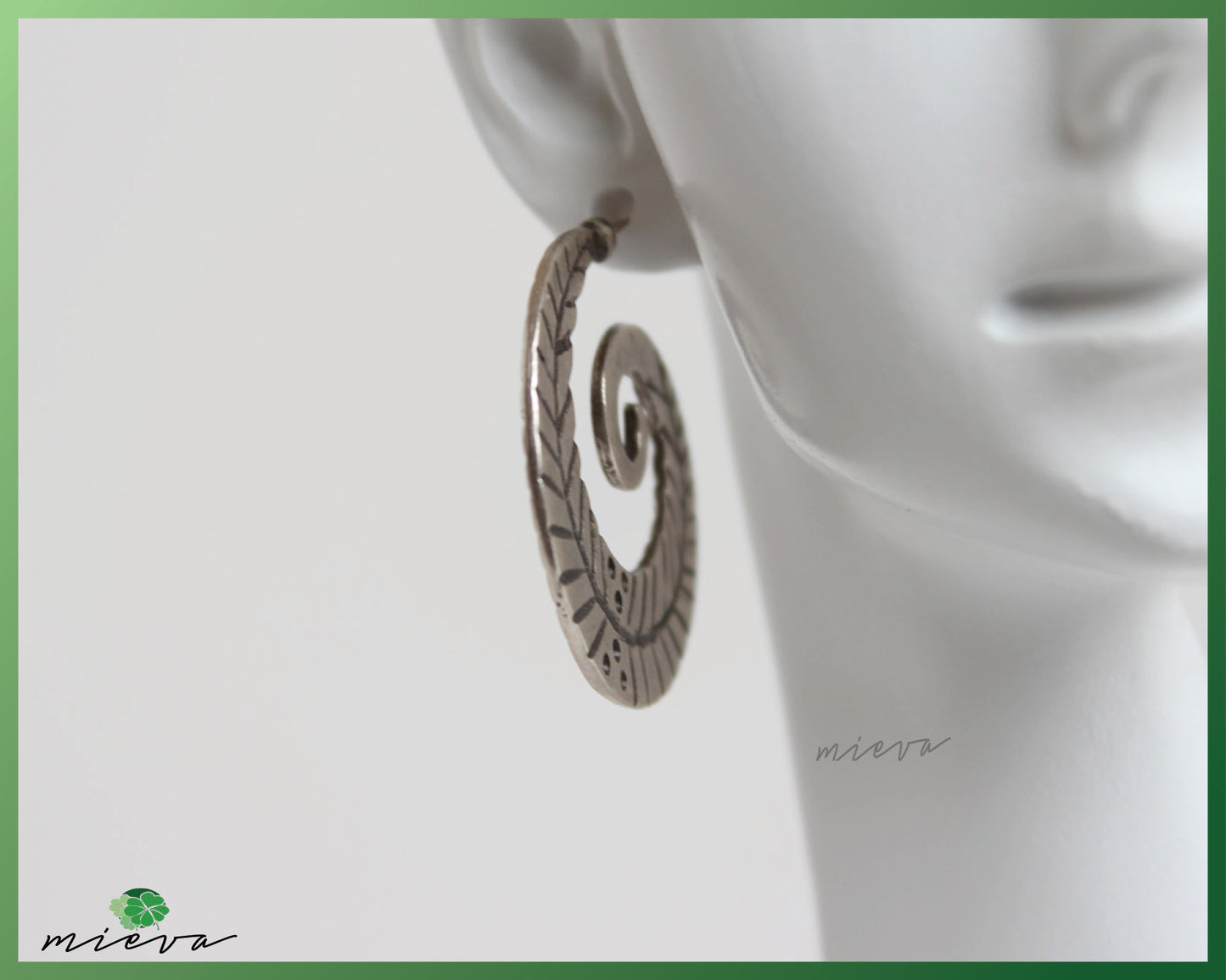 Engraved Spiral Leaf Motif Hoop Earrings