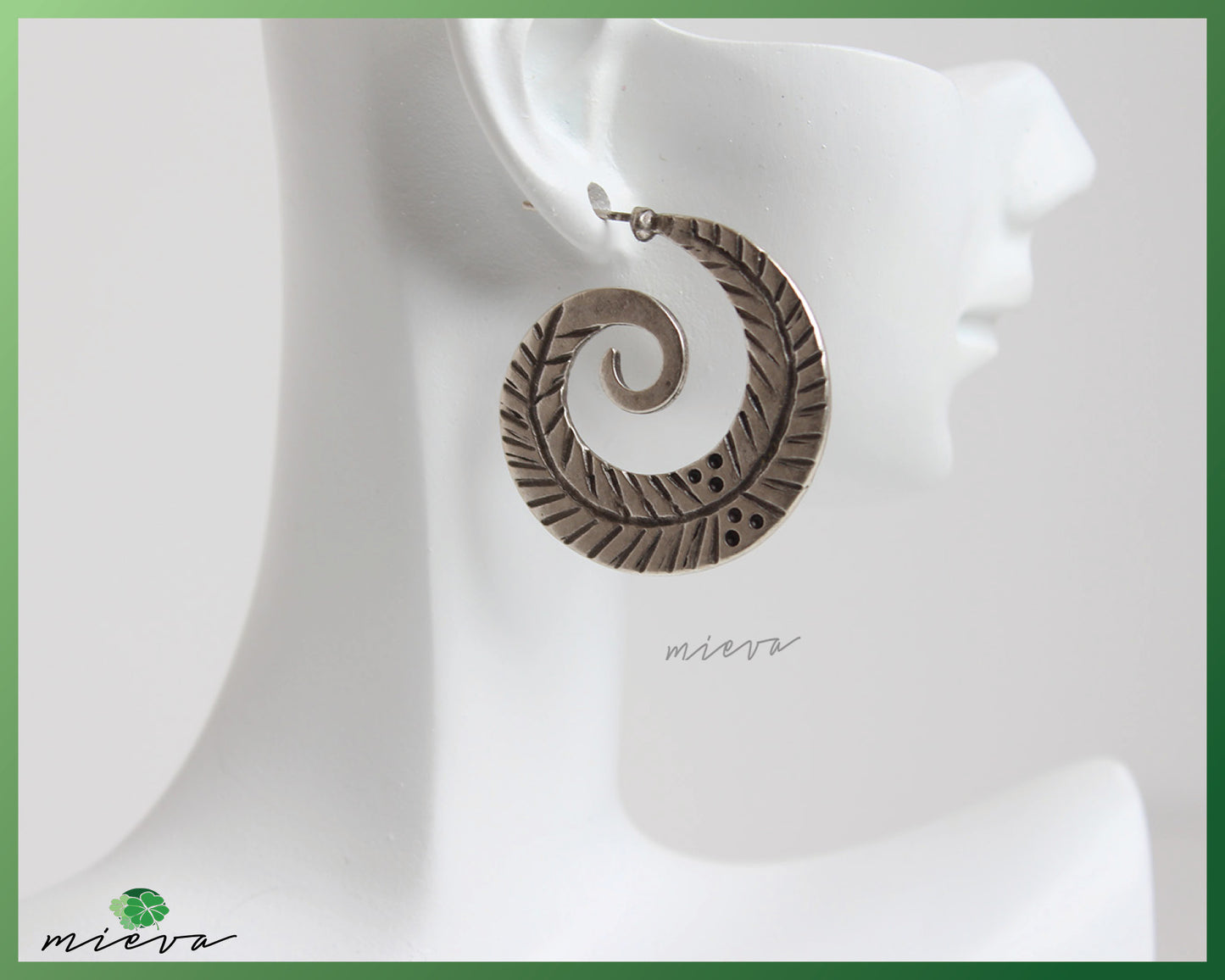 Engraved Spiral Leaf Motif Hoop Earrings