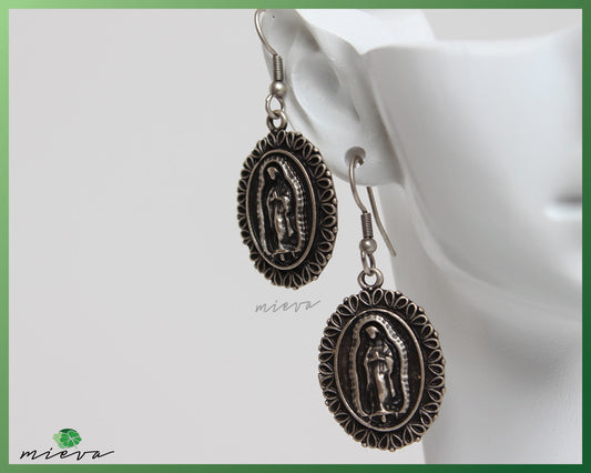 Religious Icon Oval Filigree Earrings