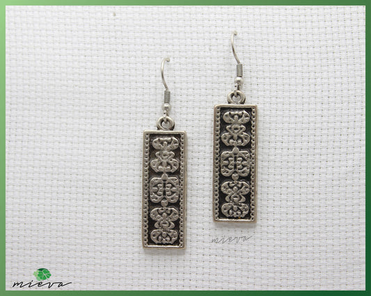 Vintage Floral Rectangular Dangle Earrings