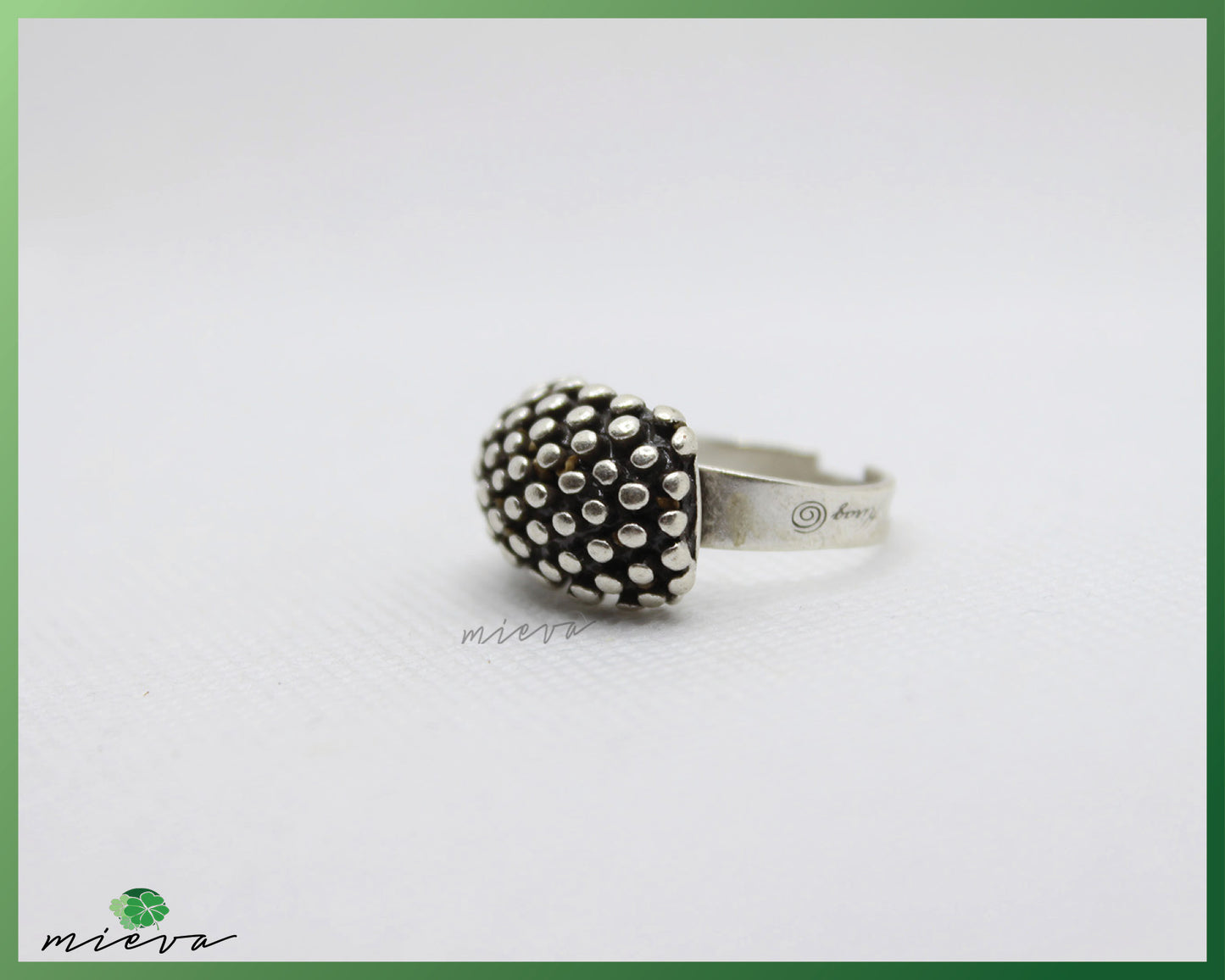 Textured Bead Cluster Silver Dome Ring