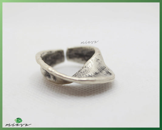 Contemporary Textured Silver Twist Ring