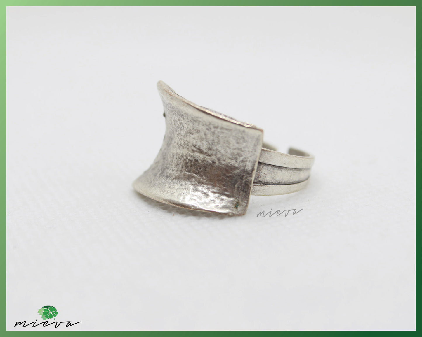 Avant-Garde Textured Silver Shield Ring