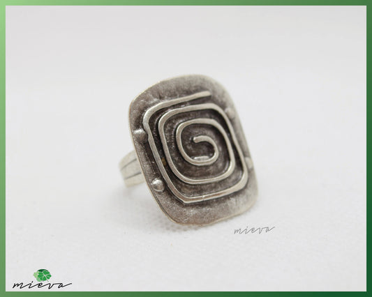 Spiral Enigma Silver Square Ring