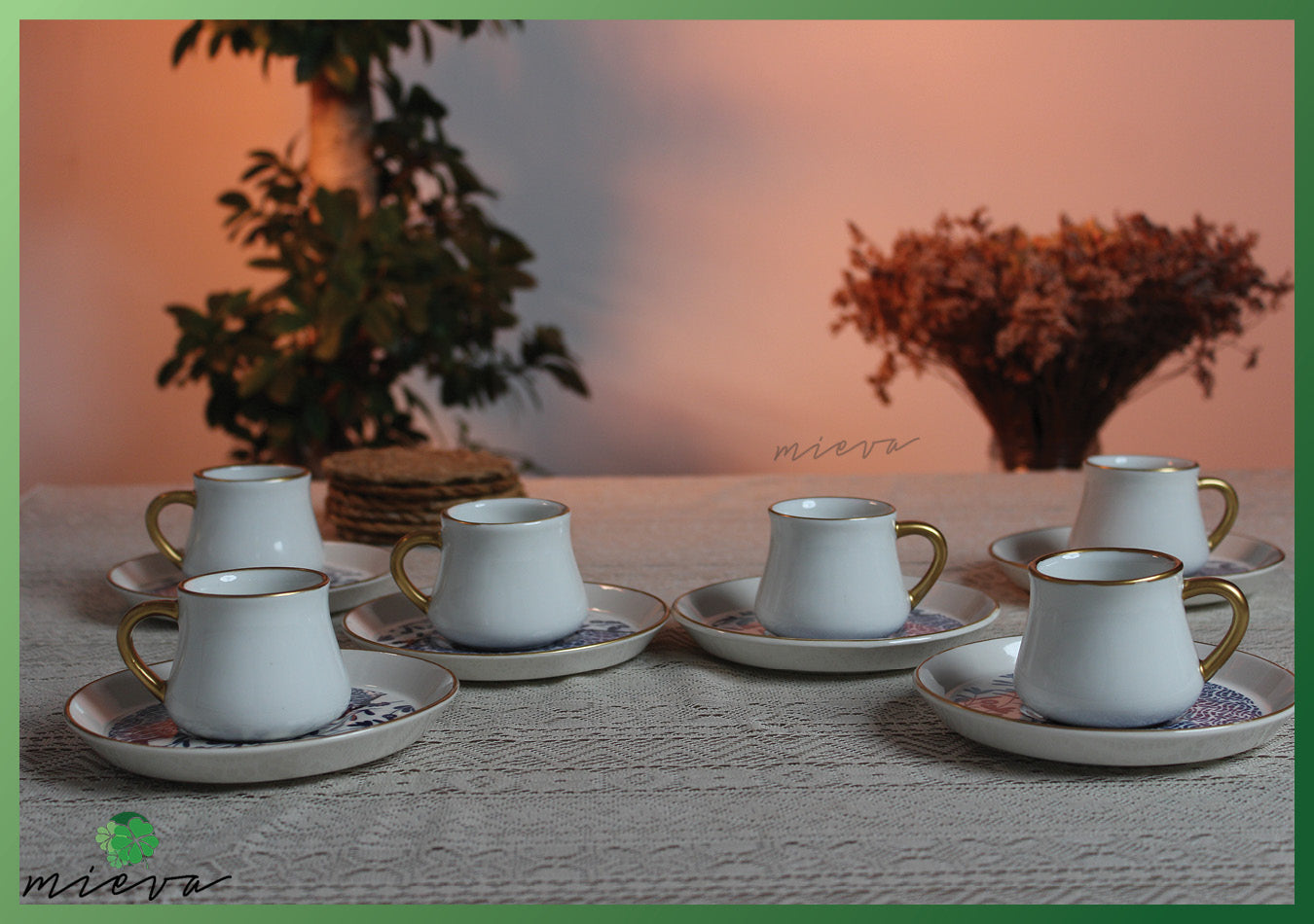 Elegant Porcelain Coffee Cup Set of 6-Classic Blue Botanicals