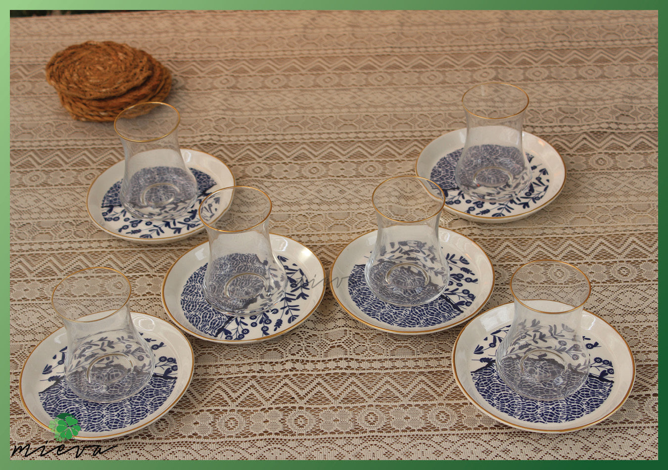 Elegant Porcelain Tea Cup Set of 6 - Classic Blue Botanicals