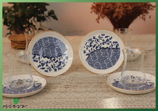 Elegant Porcelain Tea Cup Set of 6 - Classic Blue Botanicals